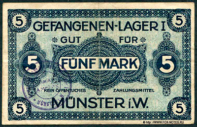 Gefangenenlager I. Münster Westfalen 5 Mark