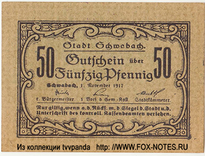 Stadt Schwabach 50 Pfennig 1918. NOTGELD 