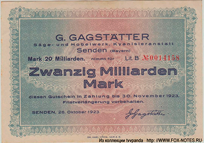 G. Gagstätter Säge- und Hobelwerk 20 Milliarden Mark 1923.