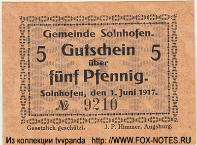 Gemeinde Solnhofen 5 pfennig 1917  notgeld 