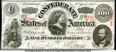 Confederate States of America 100 Dollars 1863
