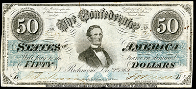 Confederate States of America 50 Dollars 1862