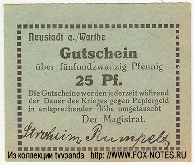 Stadt Neustadt an der Warthe 25 Pfennig 1917 / NOTGELD