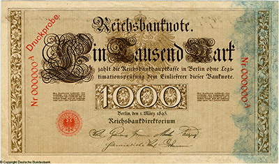 Reichsbanknote. 1000 Mark. 1. März 1895.  DRUCKPROBE
