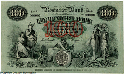 Rostocker Bank Banknote. 100 Mark. 1. Januar 1874.