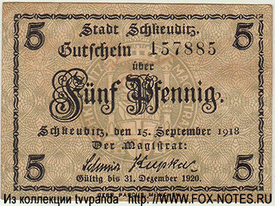 Stadt Schkeuditz 5 Pfennig 1918. NOTGELD 
