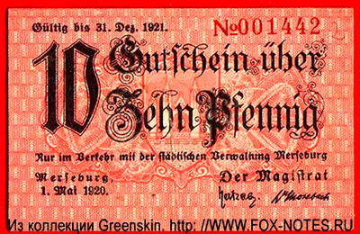 Stadt Merseburg. 10 Pfennig 1920. NOTGELD