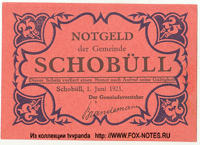 Notgeld der Gemeinde Schobüll. 75 Pfennig 1921.