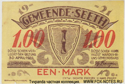 Gemeinde Seeth 1 Mark 1921. NOTGELD 