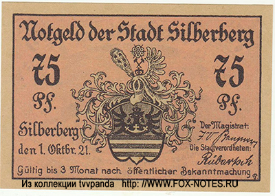 Notgeld der Stadt Silberberg.  25 Pfennig. 1. Oktober 1921.