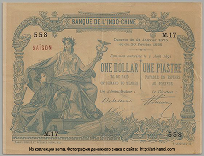 Banque de l'Indochine 1 Piastre 1892   
