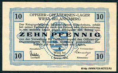 Offizier-Gefangenen-Lager Wiesa bei Annaberg 10 Pfennig 1916.