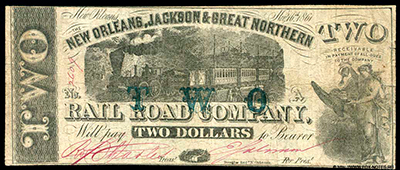 New Orlean, Jackson & Great Northern Rail Road Co 2 Dollars 1861
