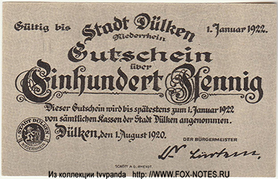 Stadt Dülken 100 Pfennig 1920