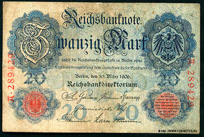 Reichsbanknote. 20 Mark. 10. März 1906. Deutsches Reich
