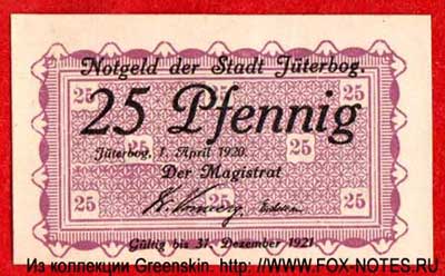 Notgeld der Stadt Jüterbog. 1. April 1920. 25 Pfennig