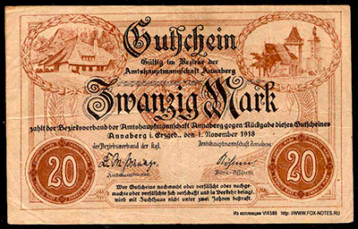 Bezirke der Amtshauptmannschaft Annaberg 20 Mark 1918 Notgeld