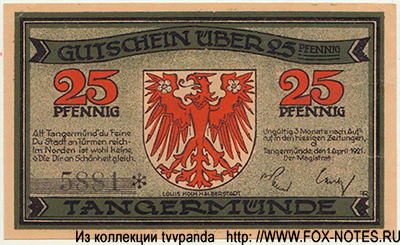 Stadt Tangermünde 25 Pfennig 1921 Notgeld