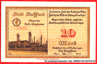 Stadt Staßfurt 10 Mark 1918 Notgeld