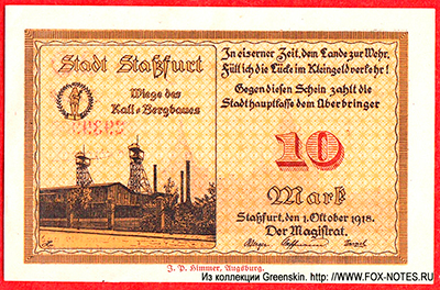 Stadt Staßfurt 10 Mark 1918 Notgeld