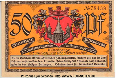 Schutzverband für Handel und Gewerbe Wittenberge 50 Pfennig Notgeld