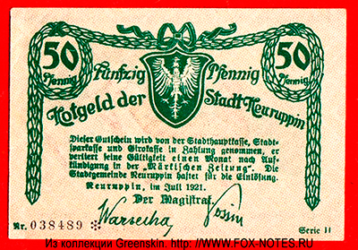 Stadt Neuruppin 50 Pfennig 1921 Serie II Notgeld