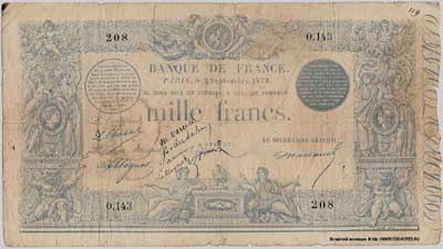Banque de France 1000   1862. "indices noirs