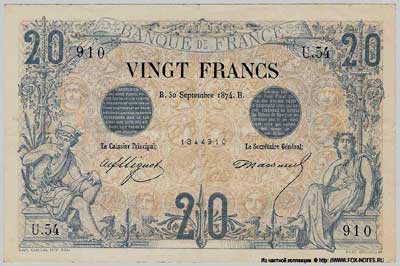 Banque de France 20   1873 . "noir"