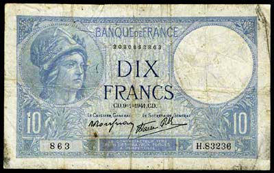 Banque de France 10   1915 . "Minerve"