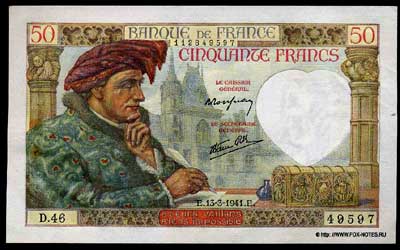 Banque de France 50   1941 . "Jacques Cœur"