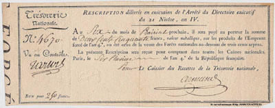 Rescription de l'emprunt forcé 250 francs 1796