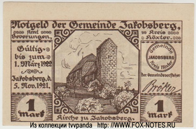 Notgeld der Gemeinde Jakobsberg. 5. November 1921.