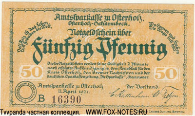 Amtsparkasse zu Osterholz 50 Pfennig 1921. NOTGELD DEUTSCHLAND