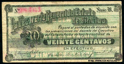 La Tesorería General del Estado de Sinaloa 20 centavos 1914 /  