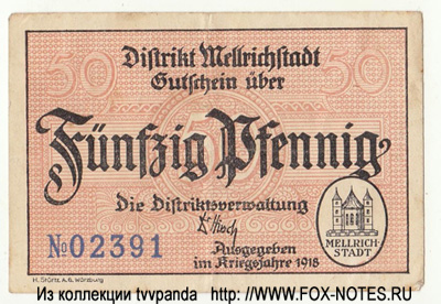 Stadt Mellrichstadt 50 Pfennig 1918 NOTGELD DEUTSCHLAND