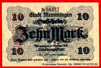 Stadt Memmingen 10 Mark 1918 Notgeld