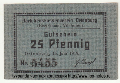 Darlehenskassenverein Ortenburg 25 Pfennig 1919 / NOTGELD