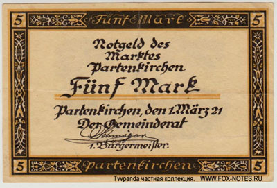 Marktgemeinde Partenkirchen 5 Mark 1921. NOTGELD