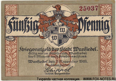 Kriegsnotgeld der Stadt Wunsiedel. 11. November 1918. 50 Pfennig Notgeld