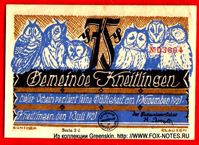 Gemeinde Kneitlingen 75 pfennig 1921 notgeld