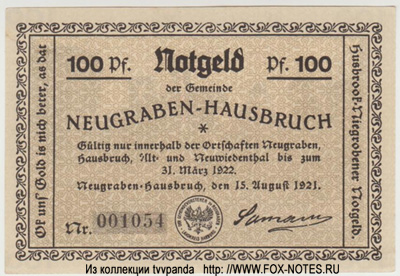 Gemeinde Neugraben-Hausbruch 100 Pfennig 1921 NOTGELD