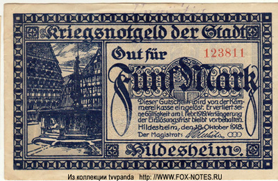 Kriegsnotgeld der Stadt Hildesheim. 5 Mark. 10.Oktober 1918