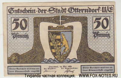 Gutschein der Stadt Otterndorf. 50 Pfennig 1920. NOTGELD