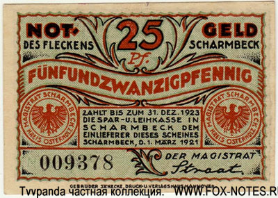 Notgeld der Gemeinde Scharmbeck. 25 Pfennig. 1. März 1921. 