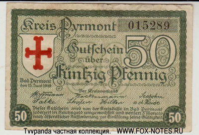 Kreis Pyrmont 50 Pfennig 1919