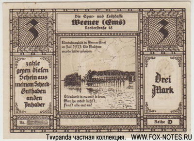 Stadt Weener 3 Mark 1922 Notgeld