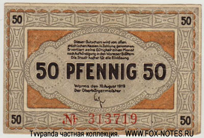 Stadt Worms 50 Pfennig 1919 NOTGELD