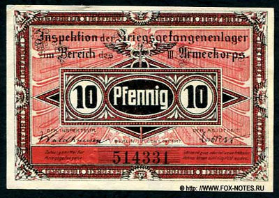 Lager Cottbus  10 Pfennig 1917. NOTGELD Des Papiergeldes der Gefangenenlager im 1. Weltkrieg KGL