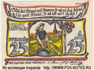 Reutergeld  der Stadt Kröpelin. 1922. 25 Pfennig. NOTGELD
