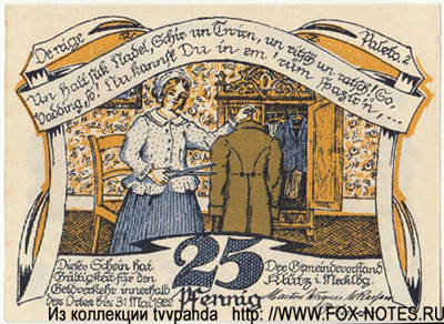 Reutergeld  Klütz. 1922. 25 Pfennig. NOTGELD